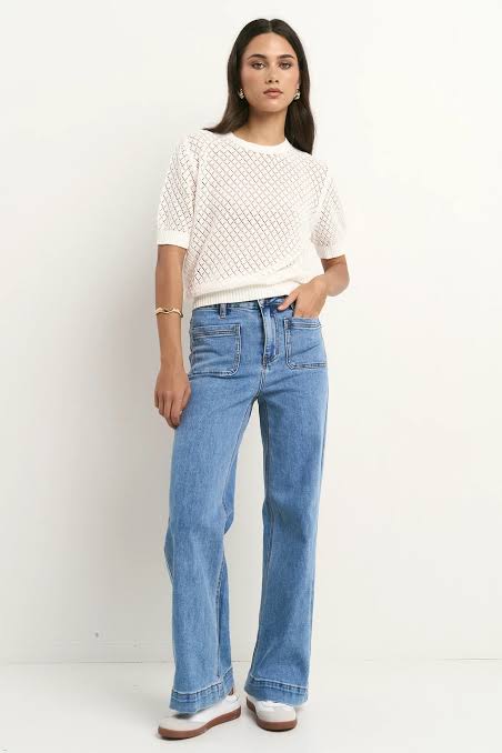 Ivy & Jack Dapple Boxy Knit Lace Tee - ivory
