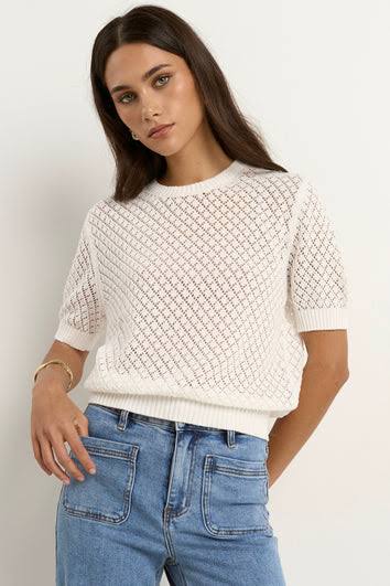 Ivy & Jack Dapple Boxy Knit Lace Tee - ivory