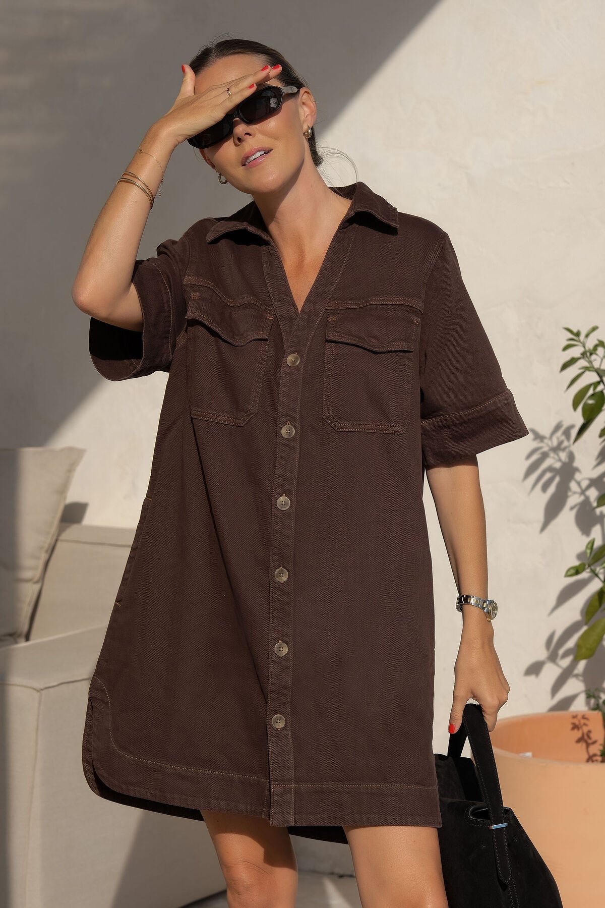 Ceres Sammy Relaxed Shirt Dress - chocolate
