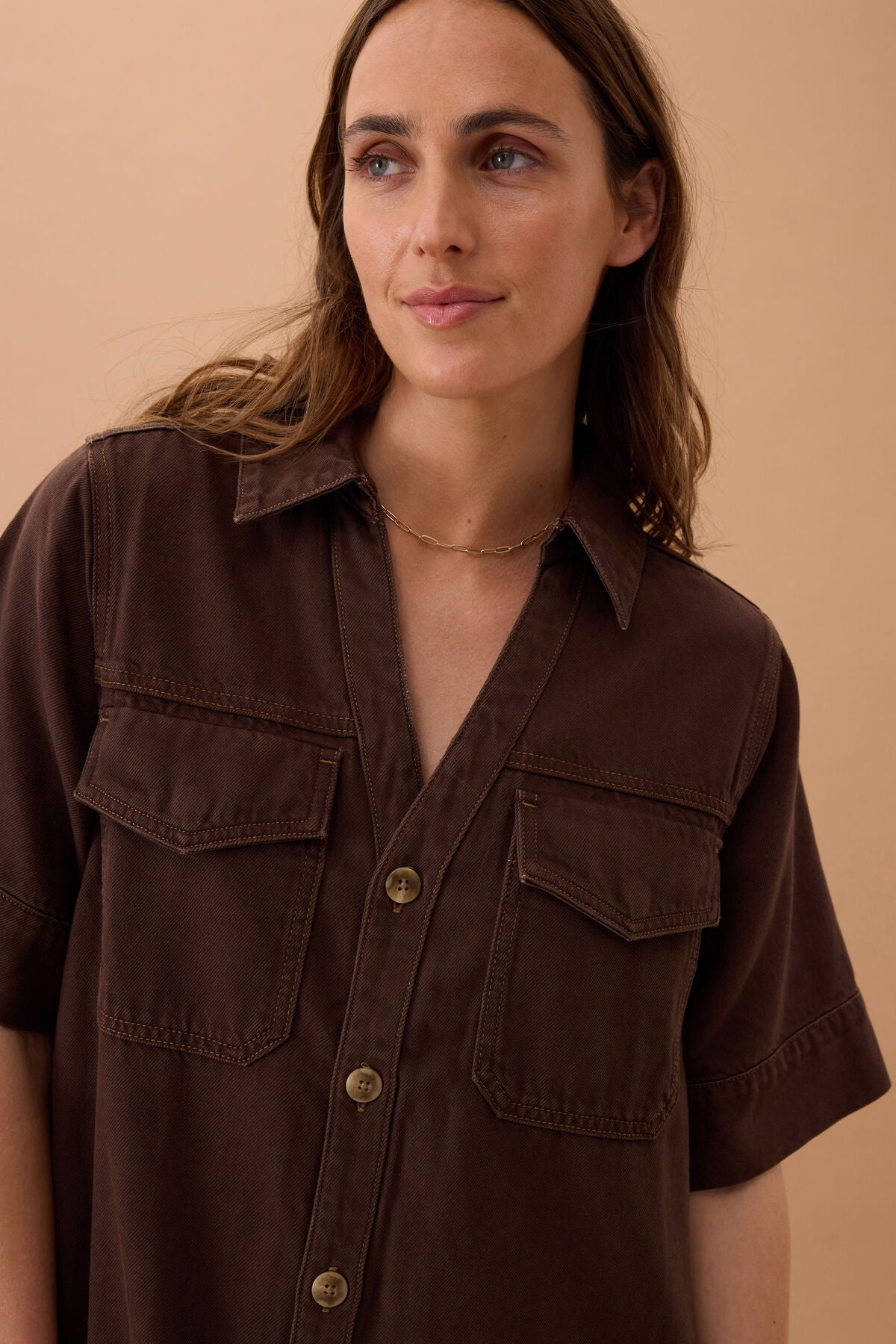Ceres Sammy Relaxed Shirt Dress - chocolate