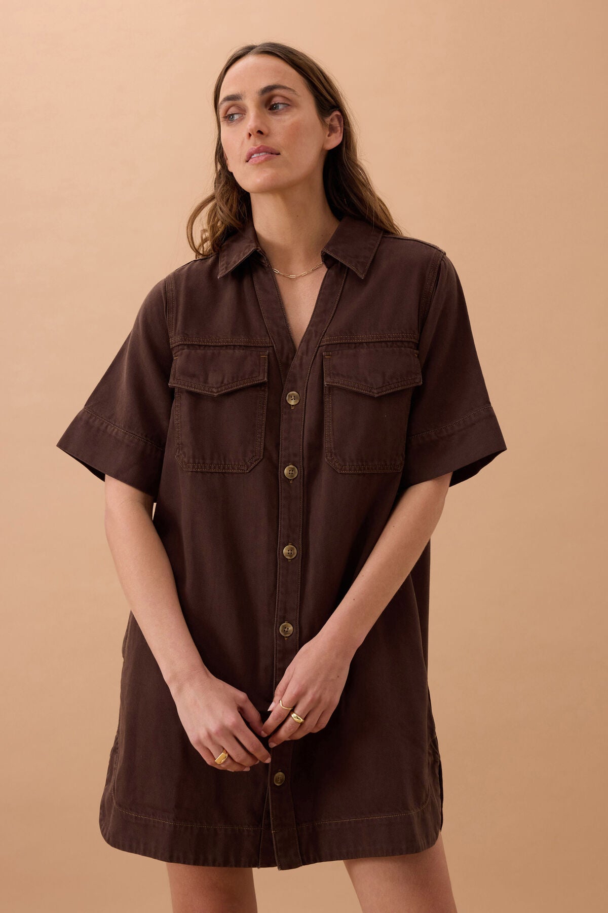 Ceres Sammy Relaxed Shirt Dress - chocolate