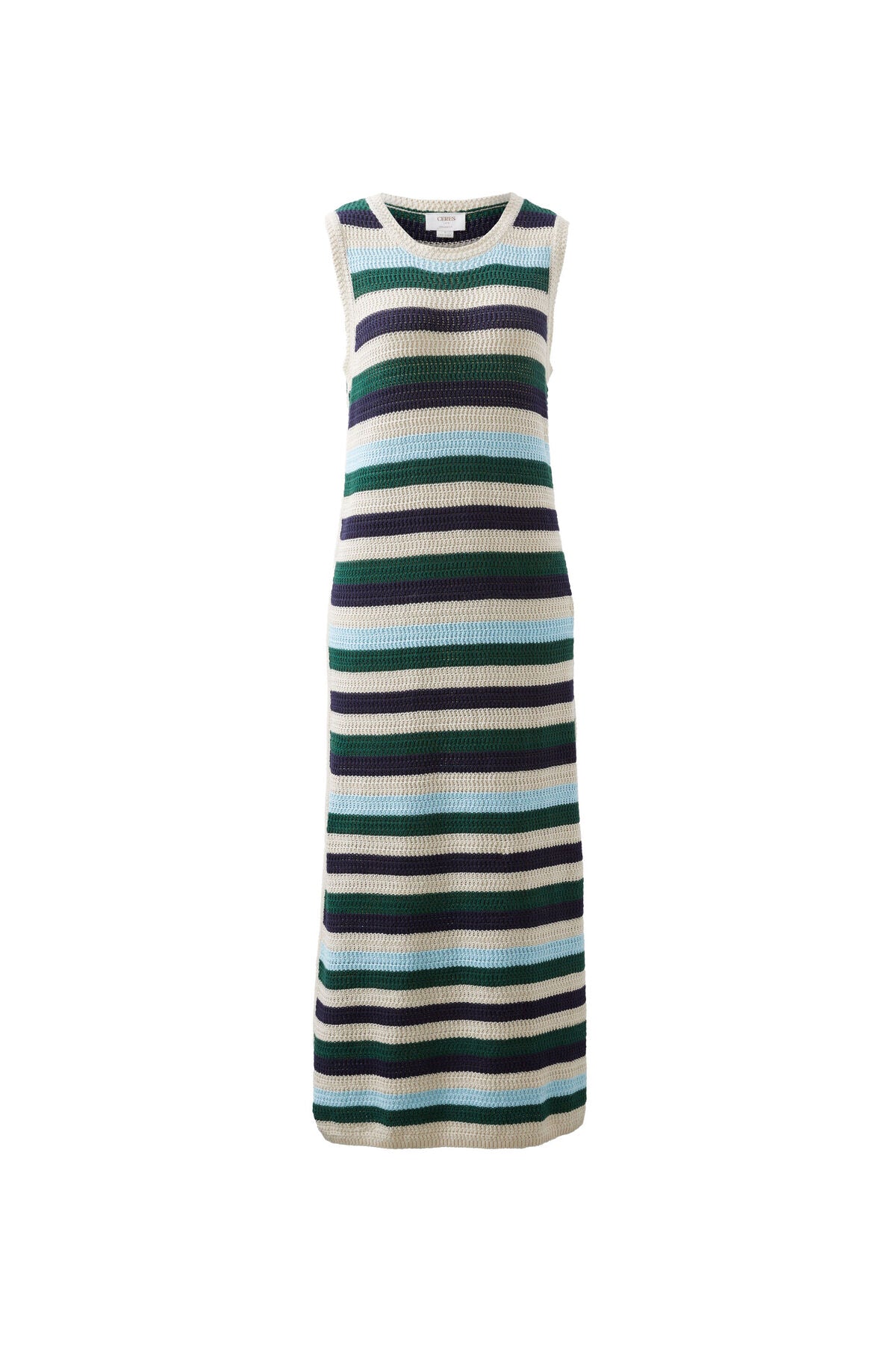 Ceres Life Textured Stripe Midi Dress - aqua pine navy stripe