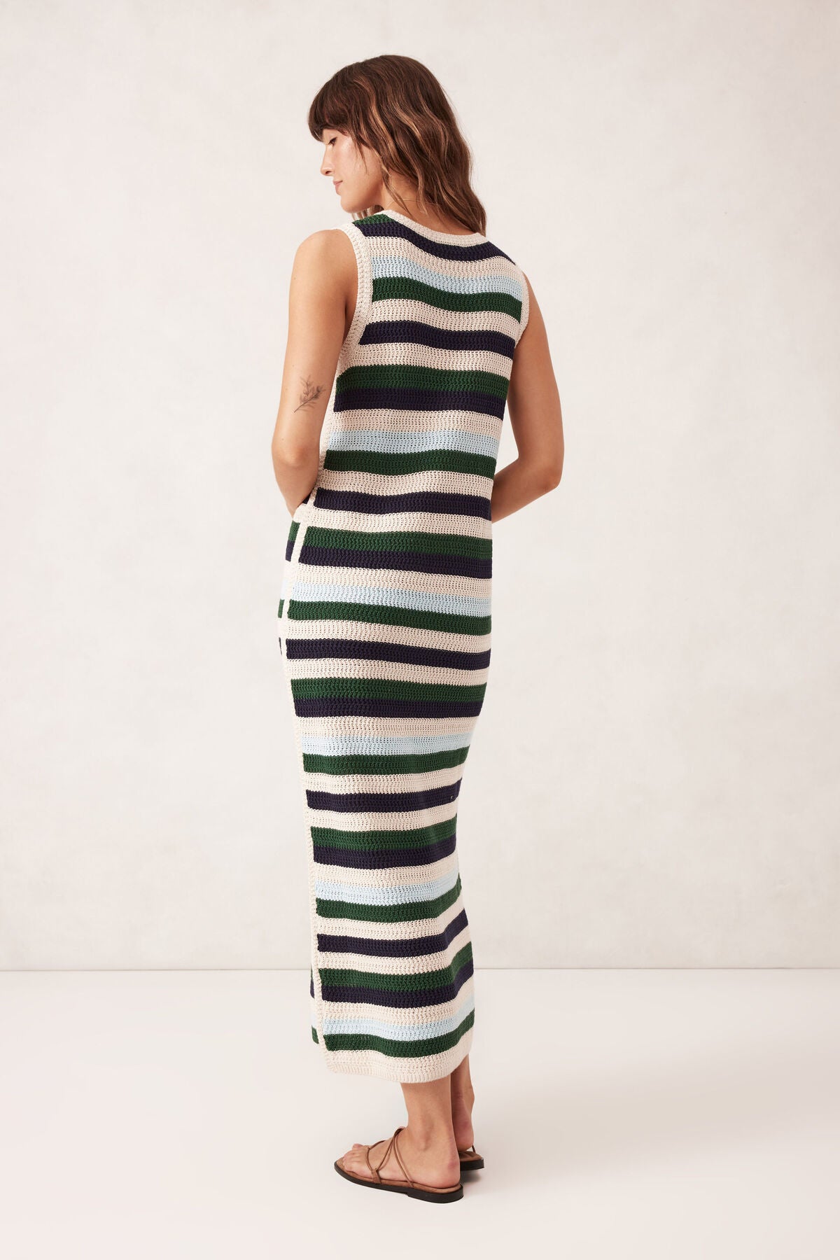 Ceres Life Textured Stripe Midi Dress - aqua pine navy stripe