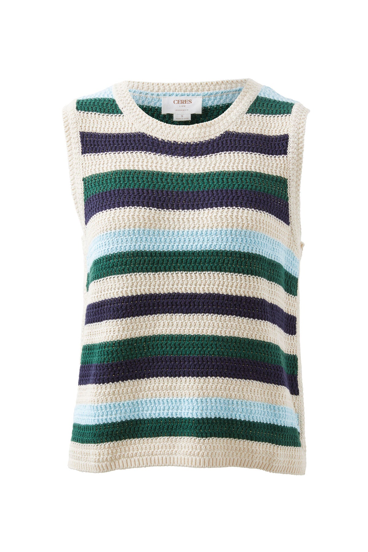 Ceres Life Textured Multi Stripe Knit Tank - Aqua pine navy stripe