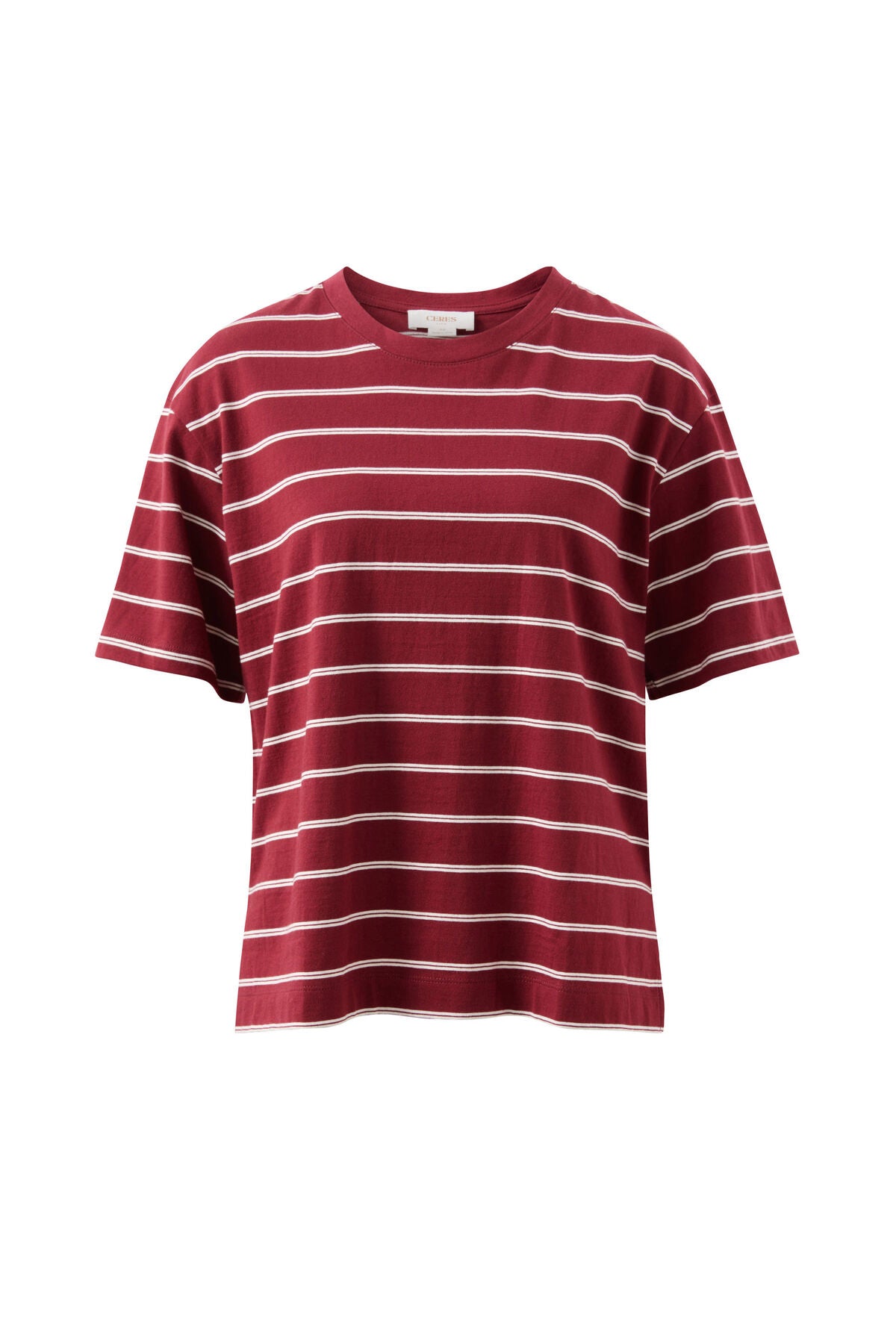 Ceres Slouchy Tee - burgundy milk stripe