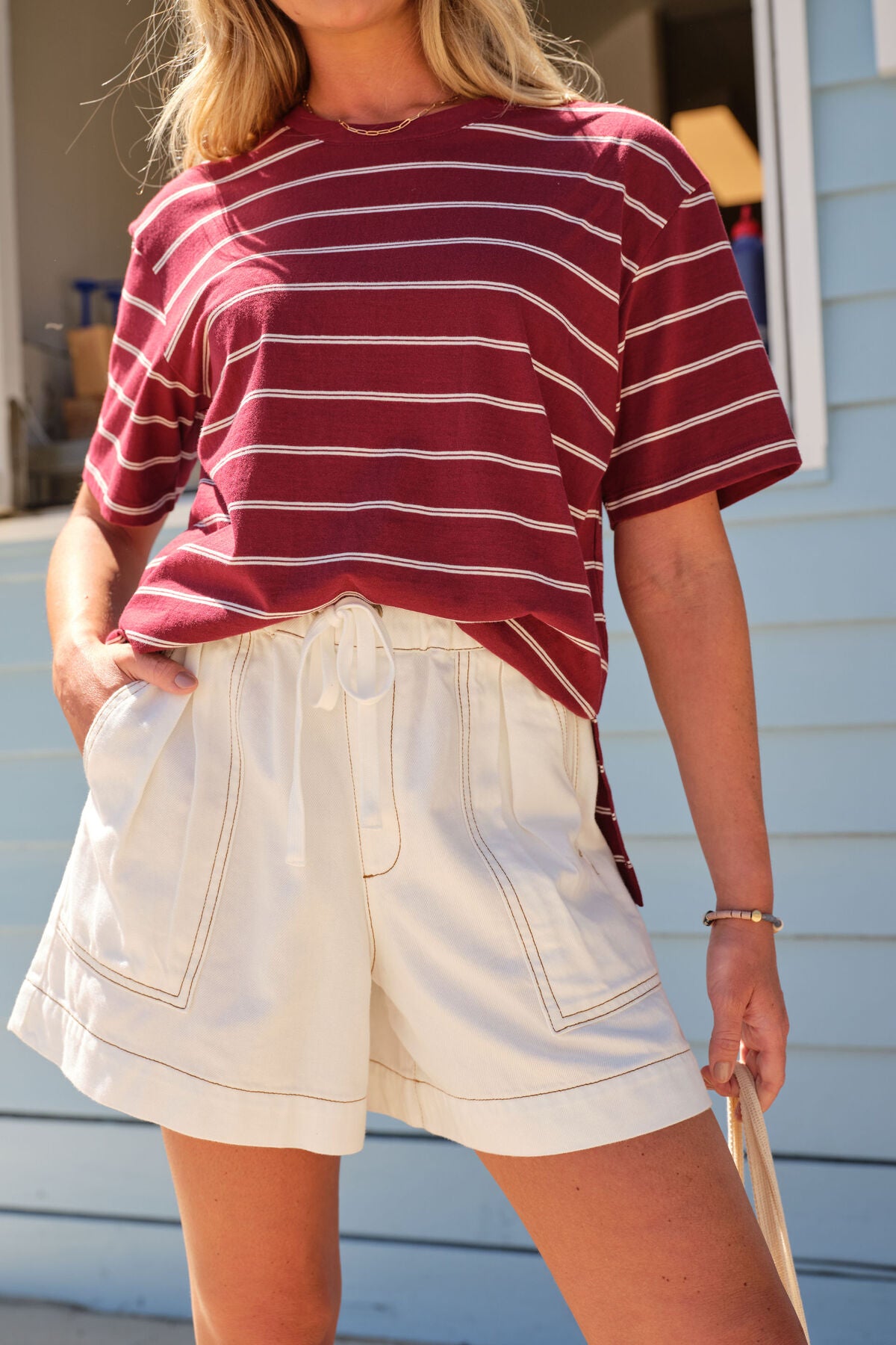 Ceres Slouchy Tee - burgundy milk stripe