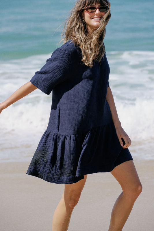 Ceres Life Short Sleeve Tunic Mini Dress - fresh navy