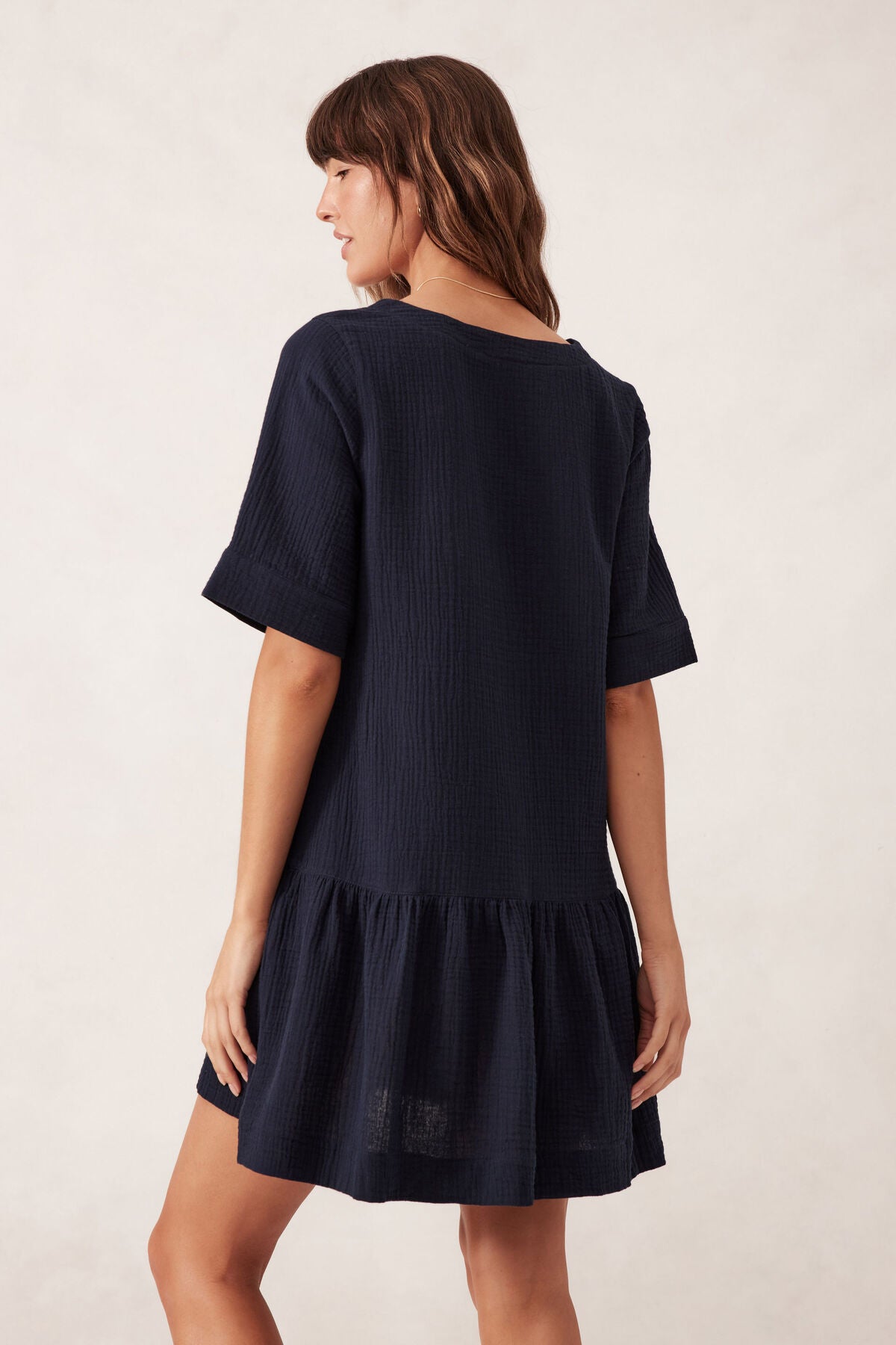 Ceres Life Short Sleeve Tunic Mini Dress - fresh navy