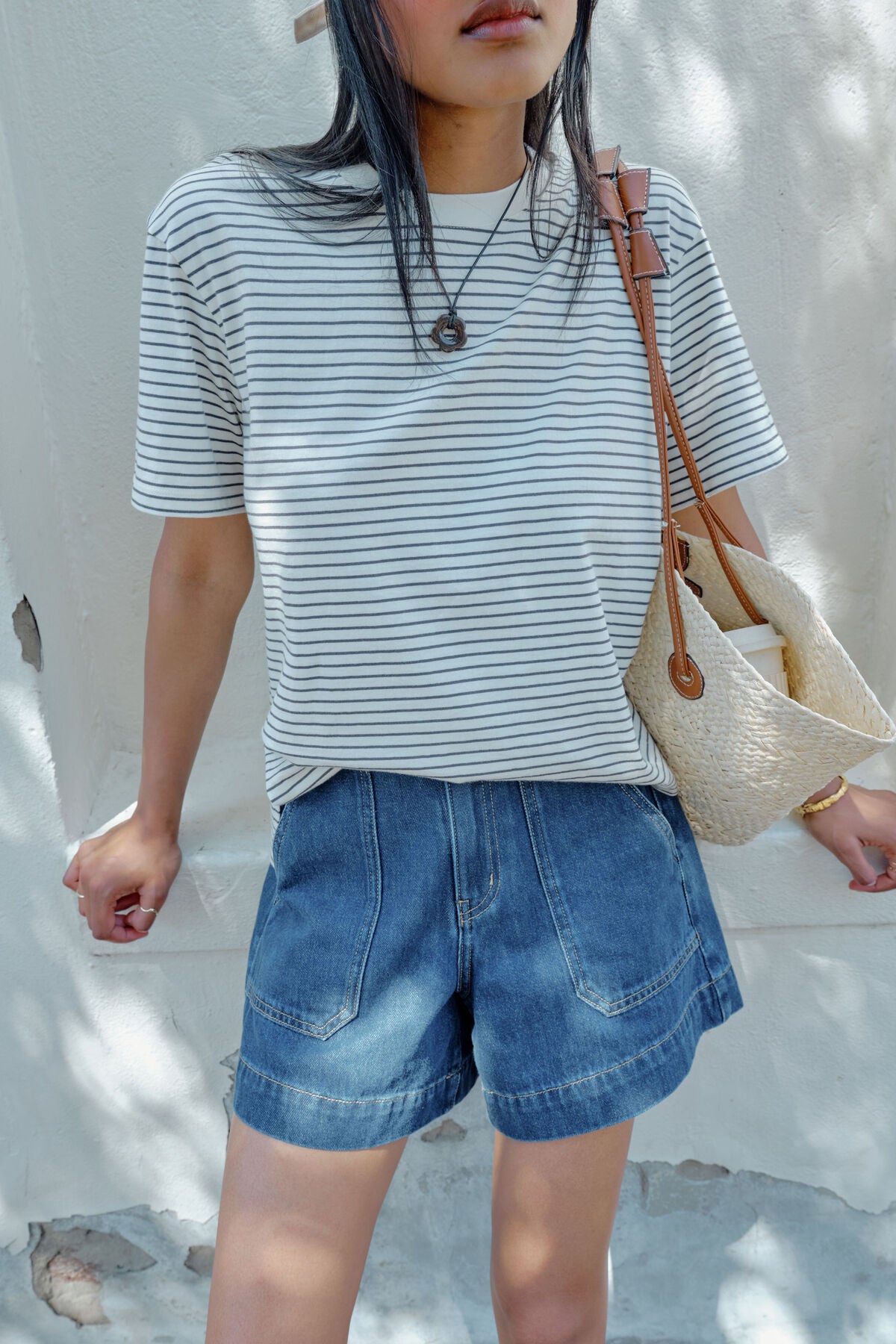Ceres Stevie Slouchy Tee - milk/phantom stripe