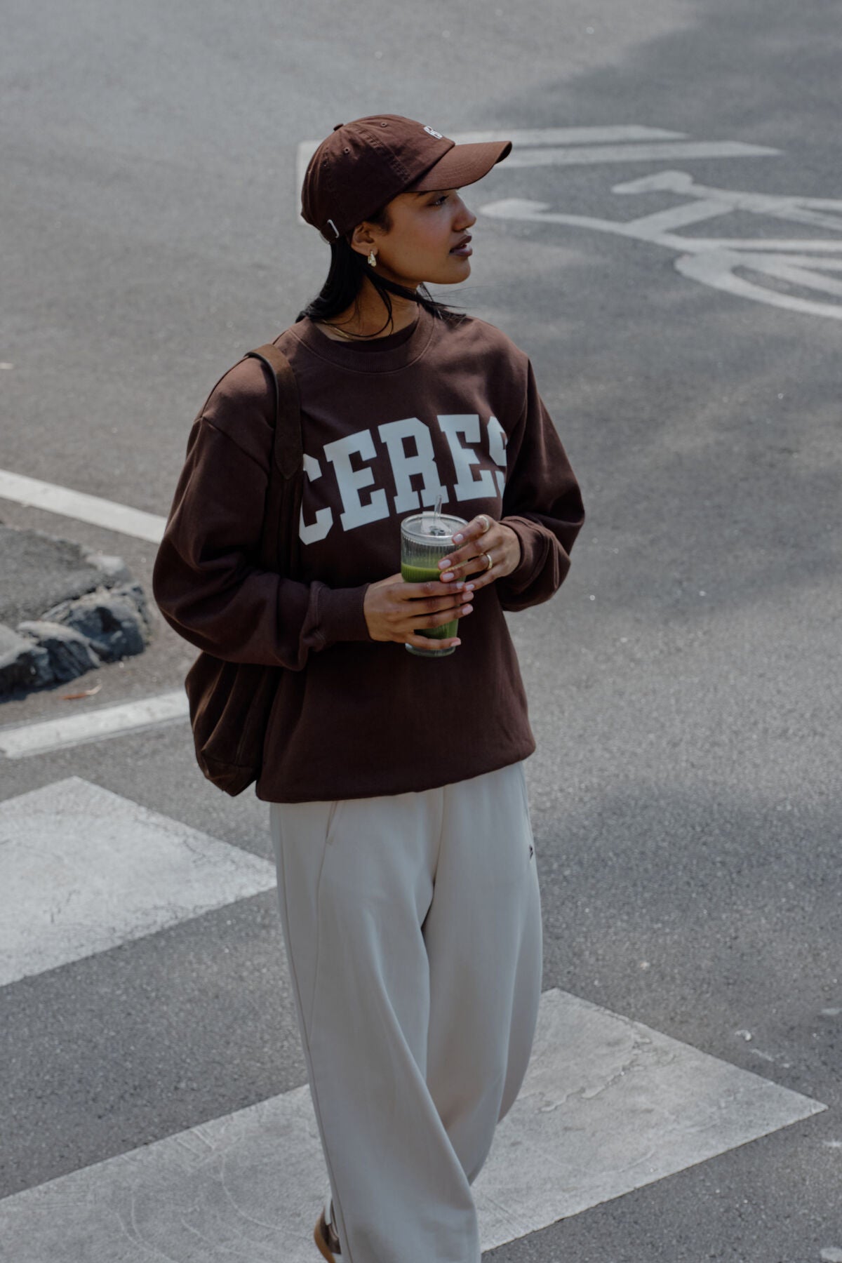 Ceres Island Oversized Slouchy Crew- chocolate heritage logo