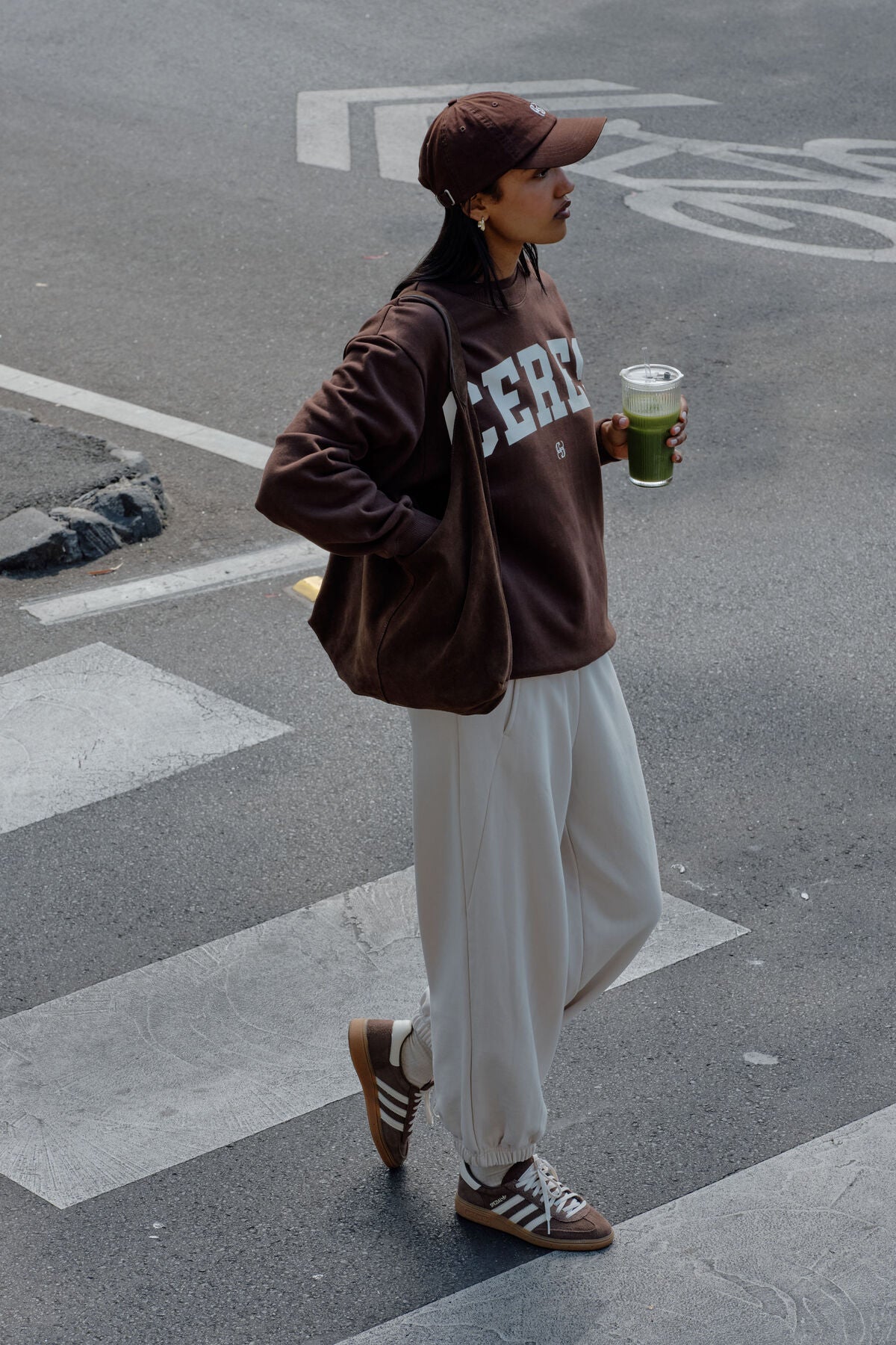 Ceres Island Oversized Slouchy Crew- chocolate heritage logo