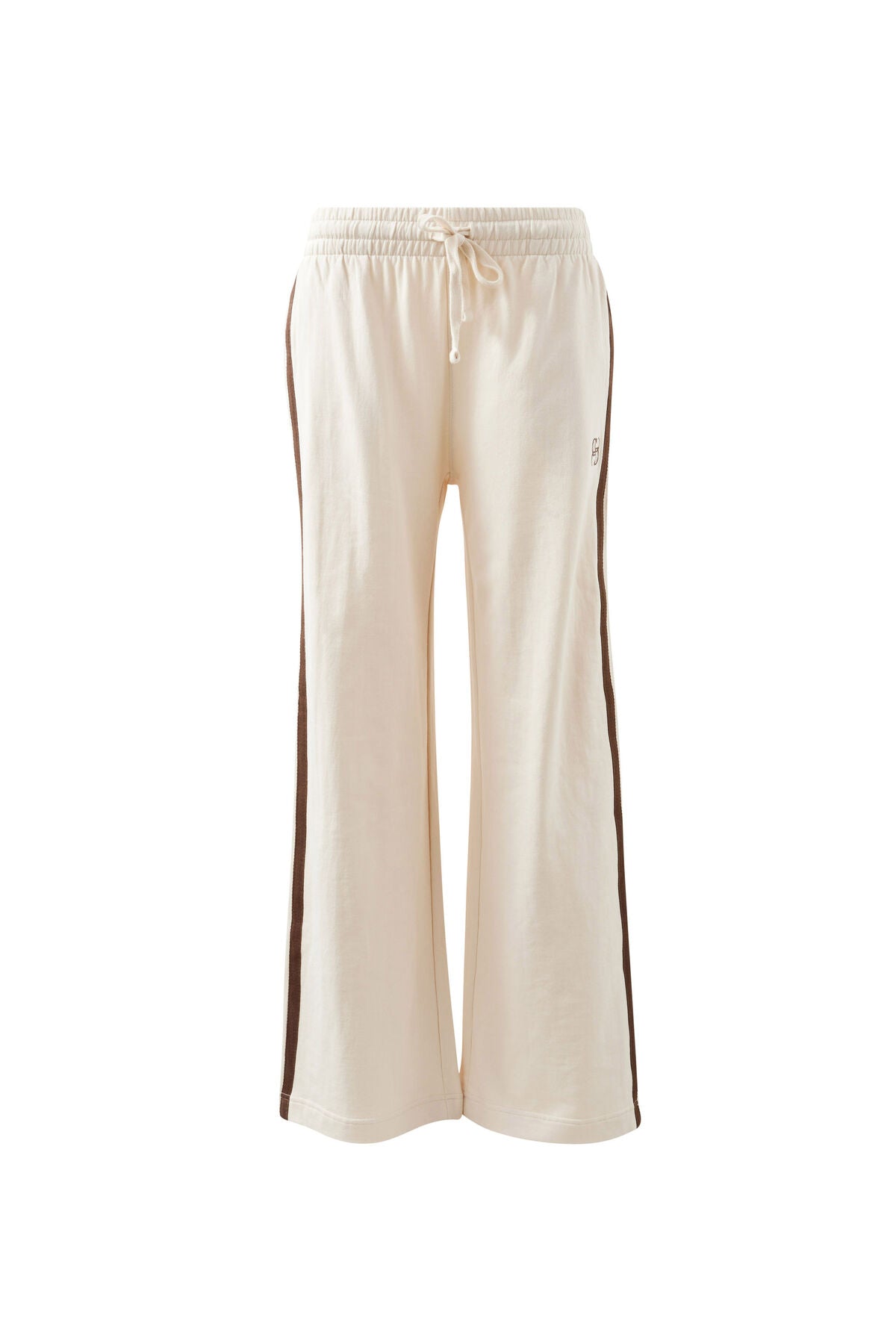 Ceres Gigi Wide leg Terry Trackpant - buff/chocolate side stripe