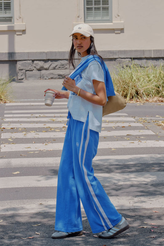 Ceres Gigi Wide Leg Terry Trackpant- marine blue dude stripe