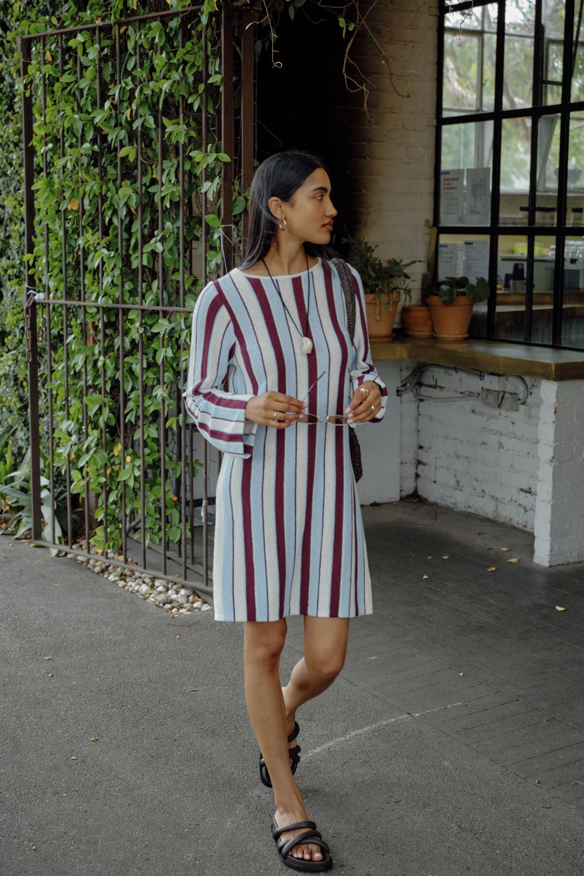Ceres Chloe Stripe Mini dress - blue wine stripe