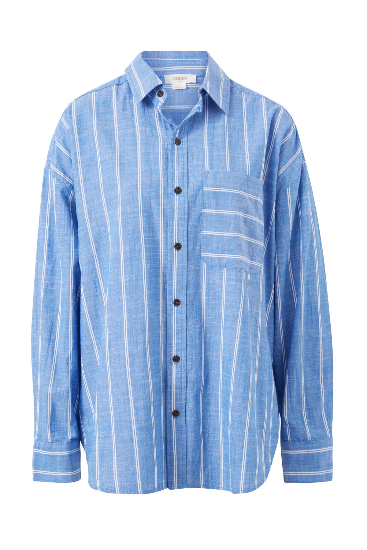 Ceres Life Oversized Shirt - Oxford Blue White Twin Stripe