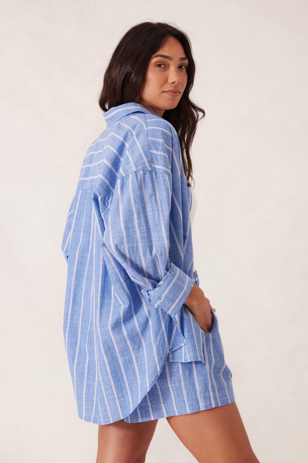 Ceres Life Oversized Shirt - Oxford Blue White Twin Stripe