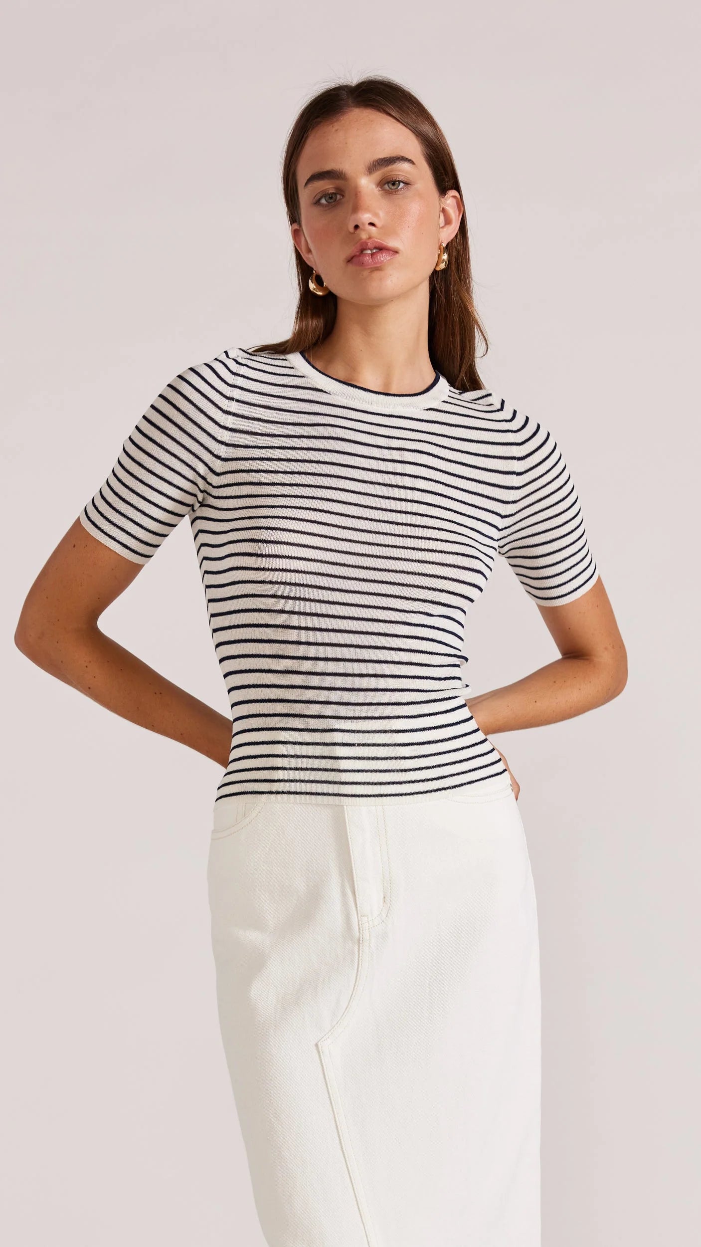 Staple the Label Maxxi Strip Tee Navy and White