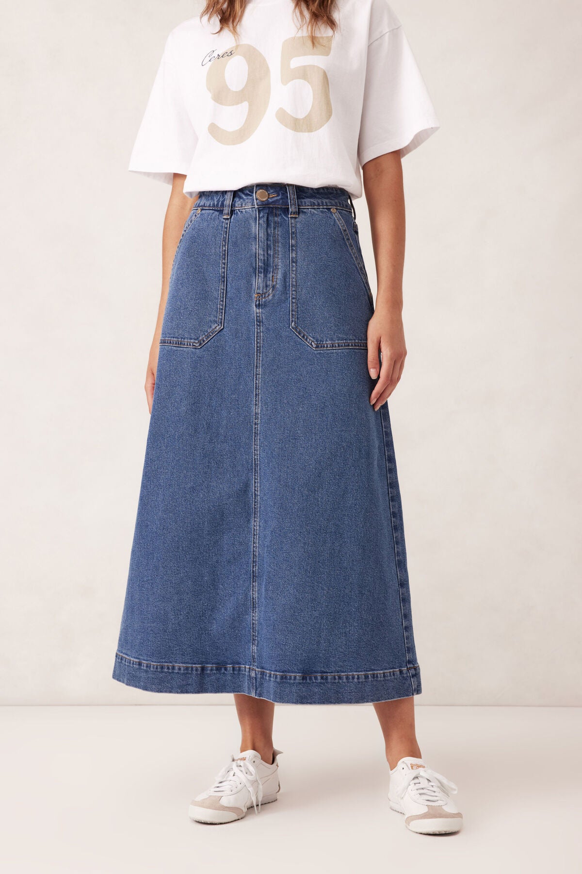 Ceres Life Patch PocketDenim Midi Skirt - fresh indigo