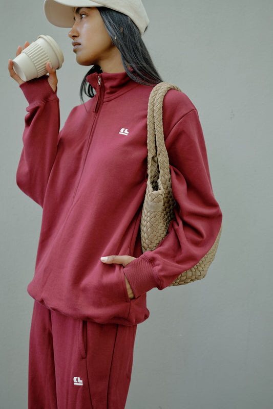 Ceres Lonny Oversized Zip Sweat - burgundy
