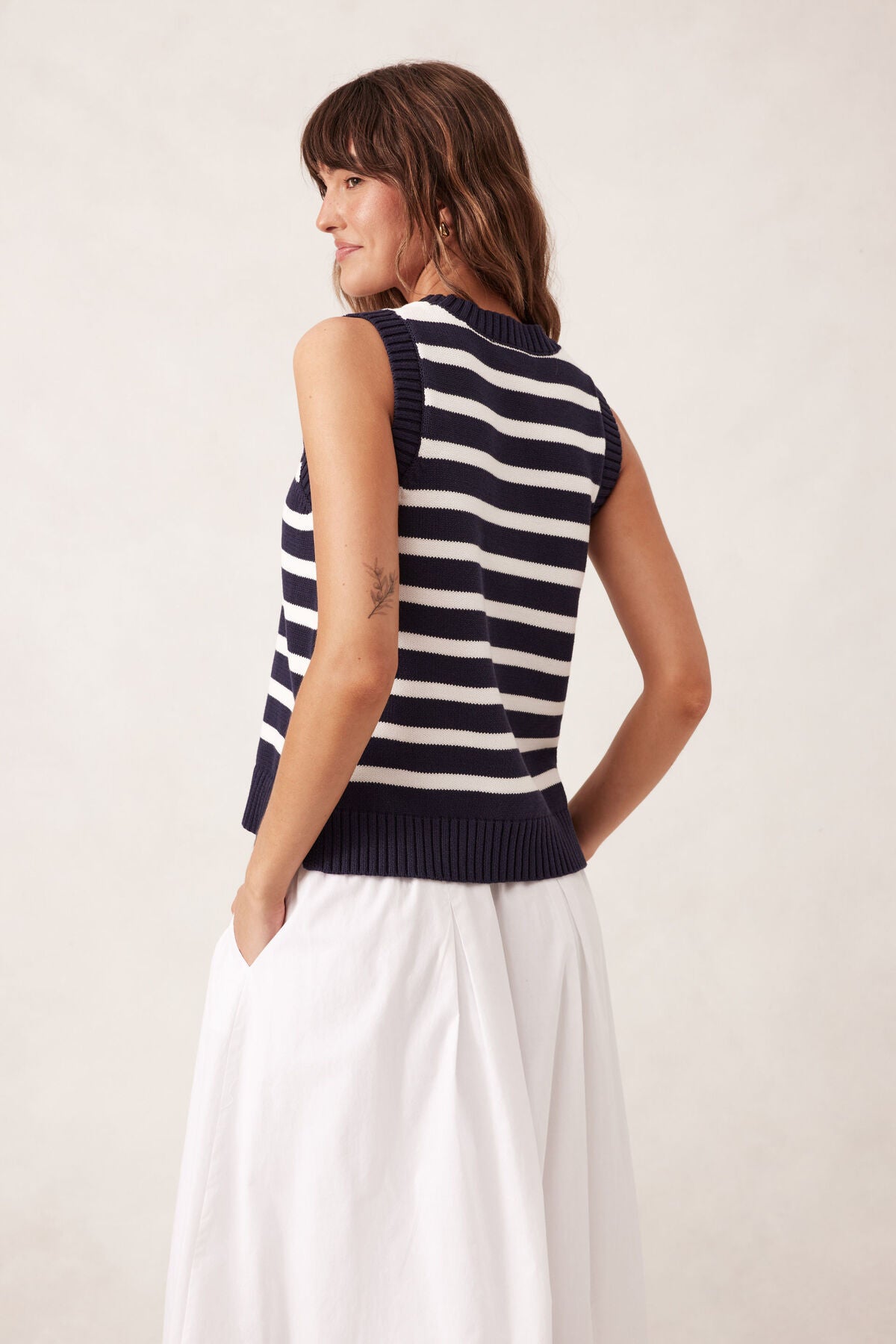 Ceres Life Jacqui Felgate Stripe Knit Tank - new navy/fresh ecru stripe