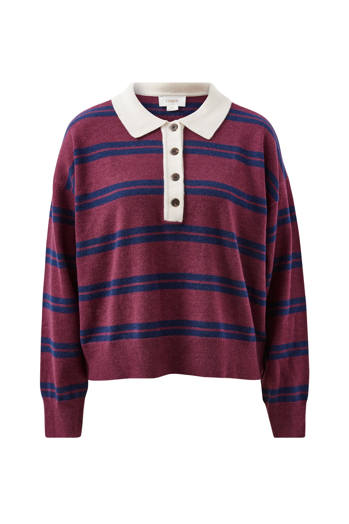 Ceres Jessa Rugby Knit - washed burgundy stripe