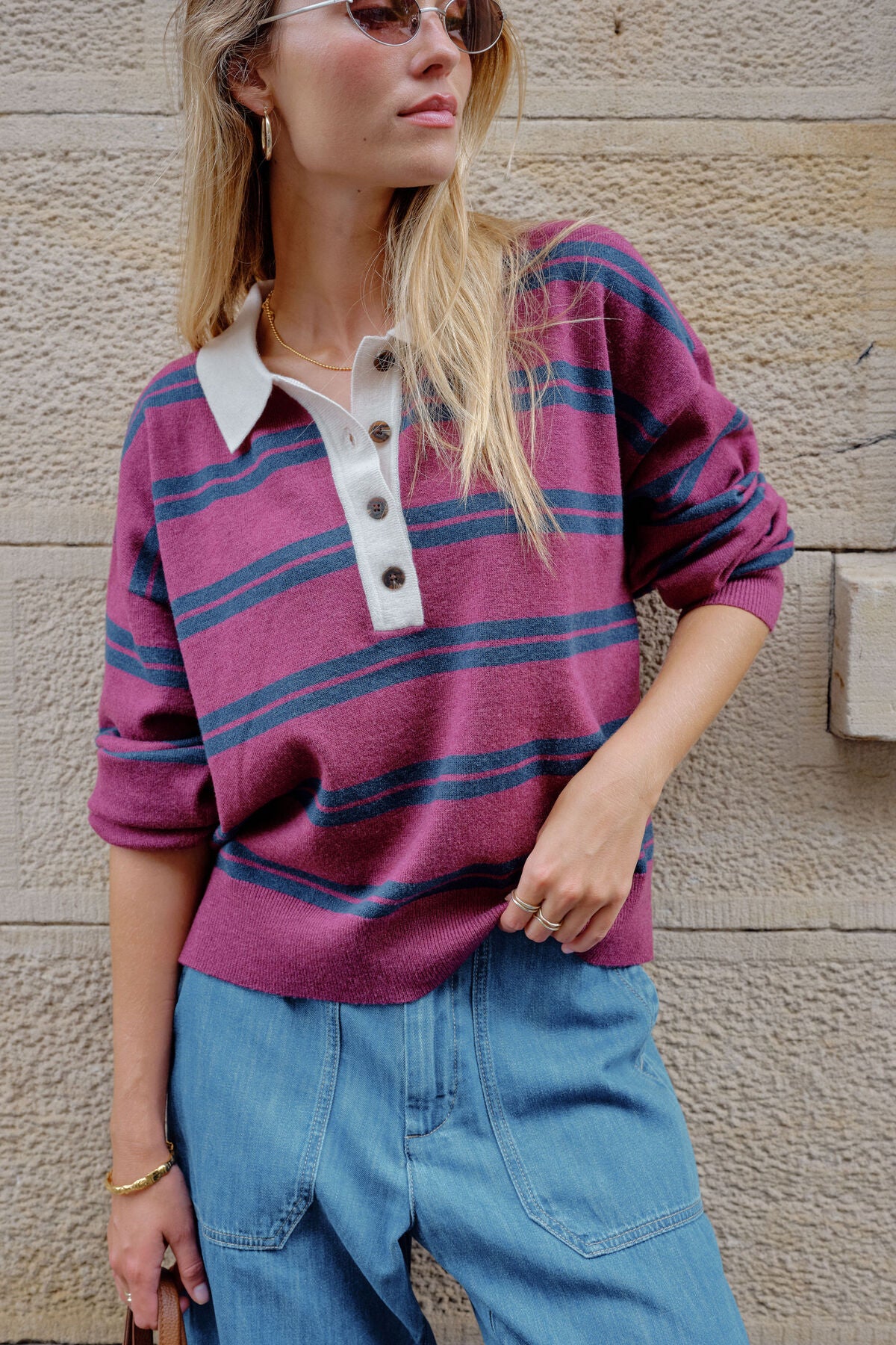 Ceres Jessa Rugby Knit - washed burgundy stripe