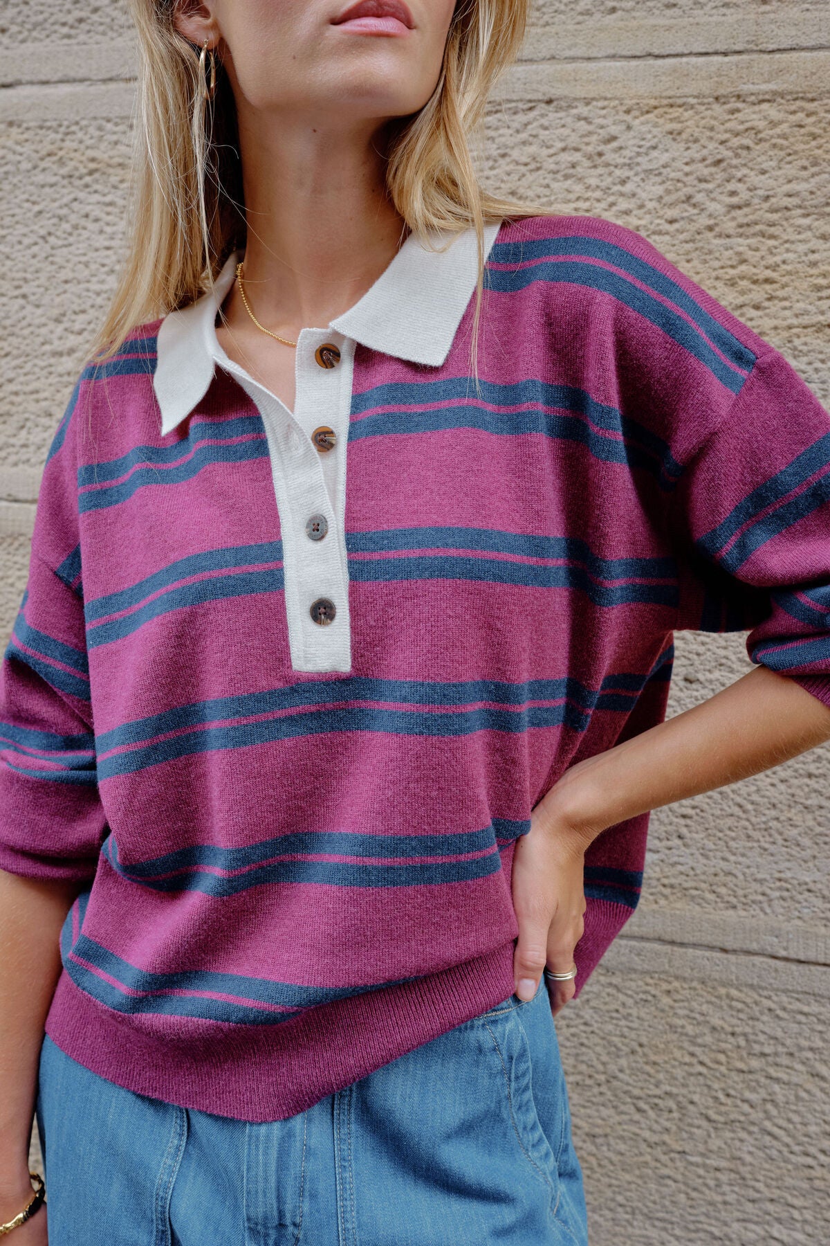 Ceres Jessa Rugby Knit - washed burgundy stripe