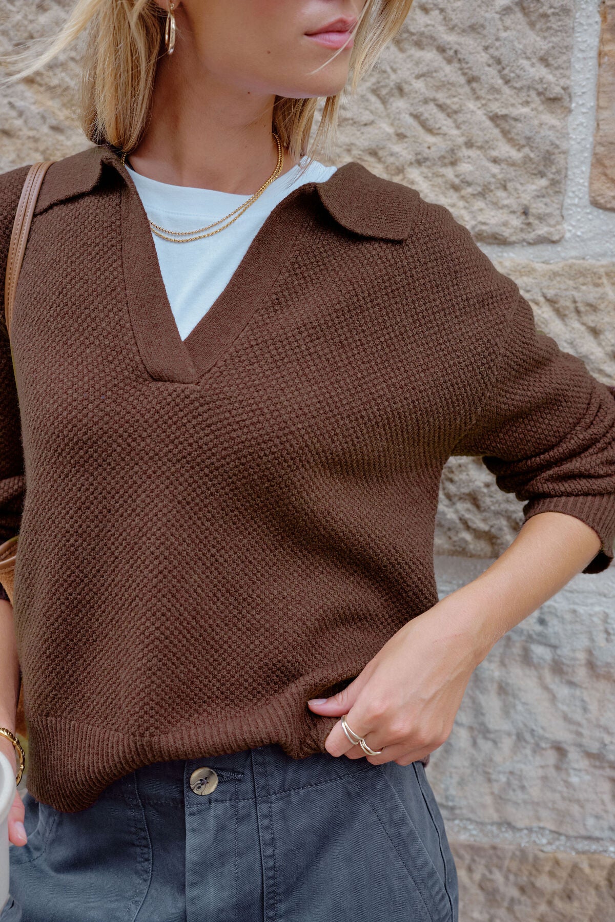 Ceres Kira Collared Knit - chocolate