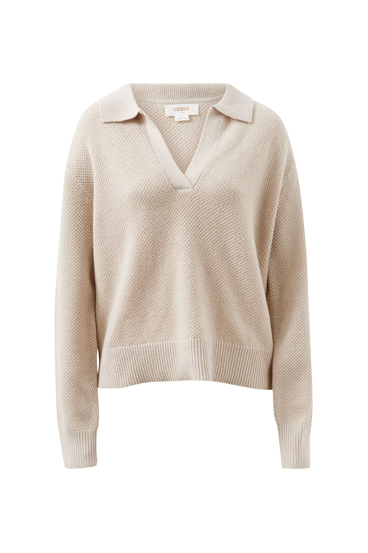 Ceres Kira Collared Knit - oatmeal marle
