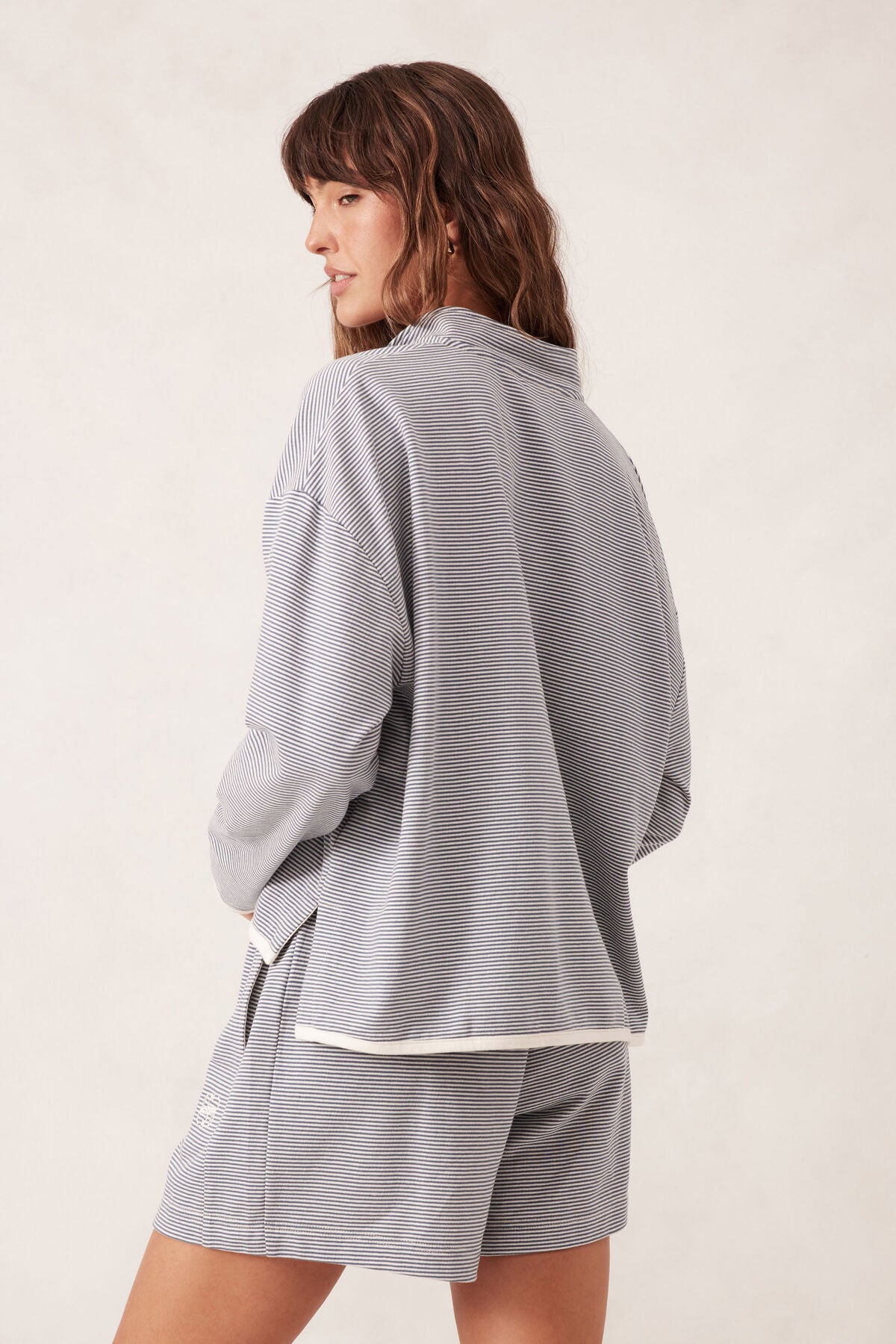 Ceres Life Boxy Zip Sweat - moonlight fine stripe