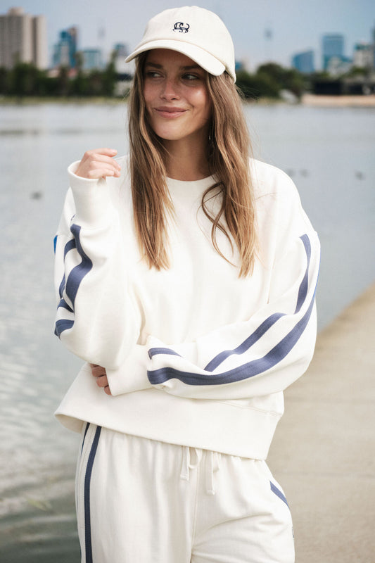 Ceres Life Sporty Slouchy Crew - winter white side stripe