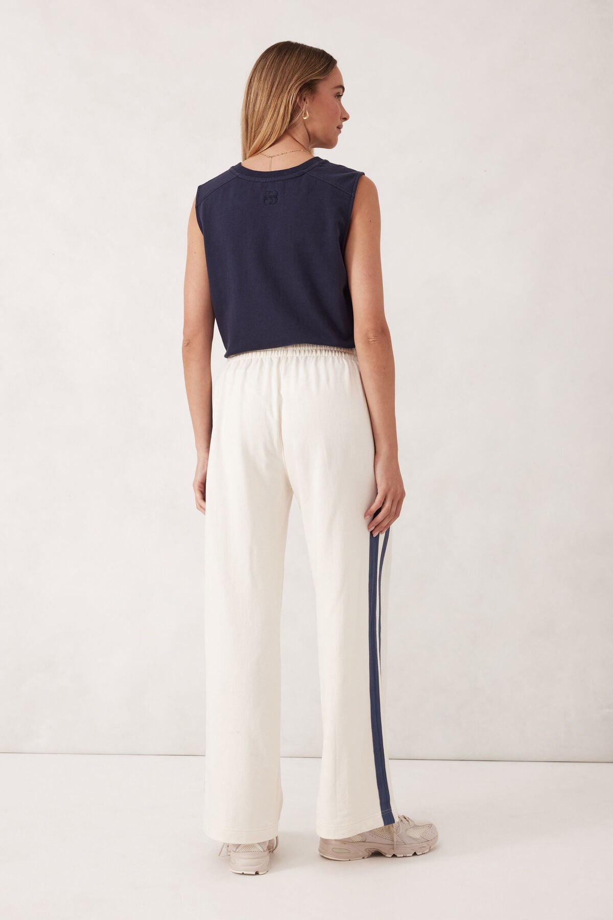 Ceres Life Wide Leg Terry Track Pant - winter white side stripe