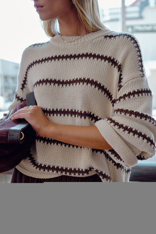 Ceres Lila Oversized Knit Crew - ecru stripe