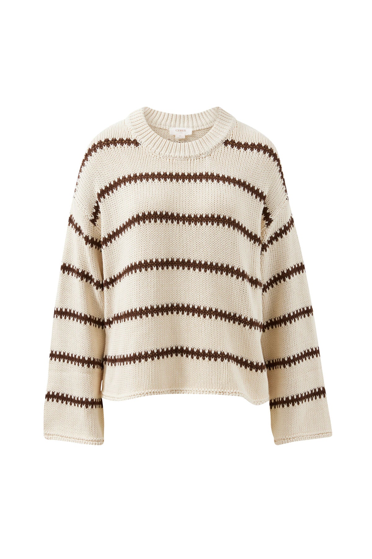 Ceres Lila Oversized Knit Crew - ecru stripe