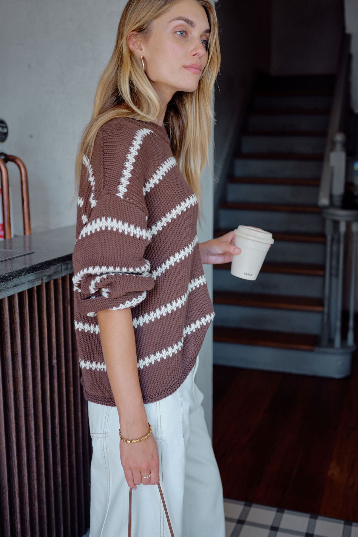 Ceres Lila Oversized Knit Crew - chocolate stripe