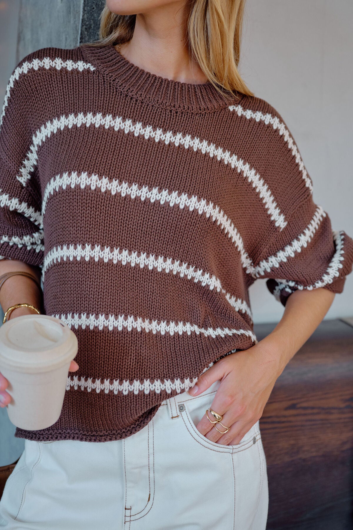 Ceres Lila Oversized Knit Crew - chocolate stripe