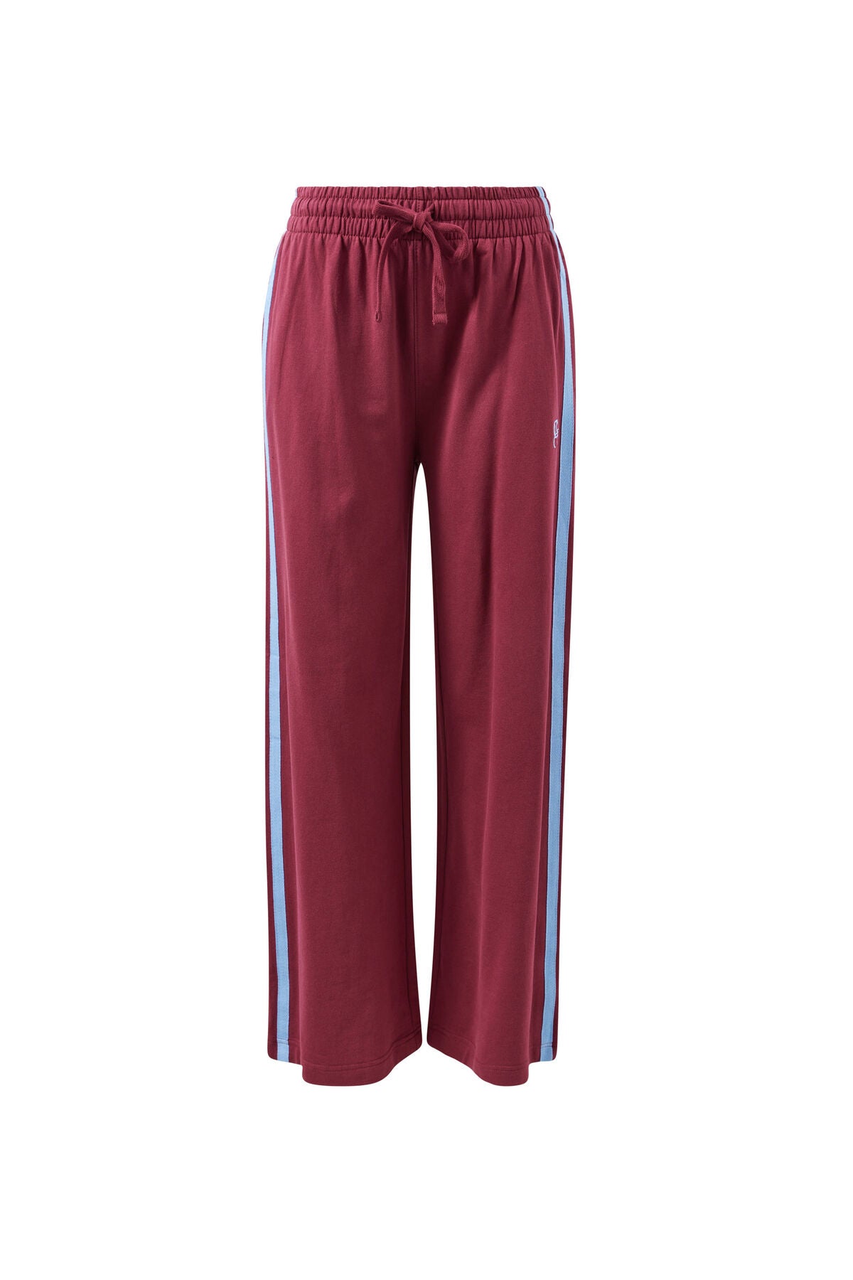 Ceres Gigi Wide Leg Terry Trackpant - washed burgundy sky blue side stripe