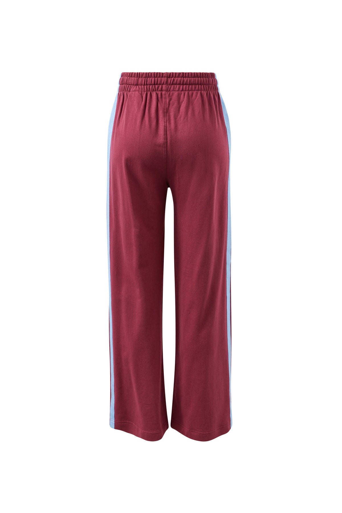 Ceres Gigi Wide Leg Terry Trackpant - washed burgundy sky blue side stripe