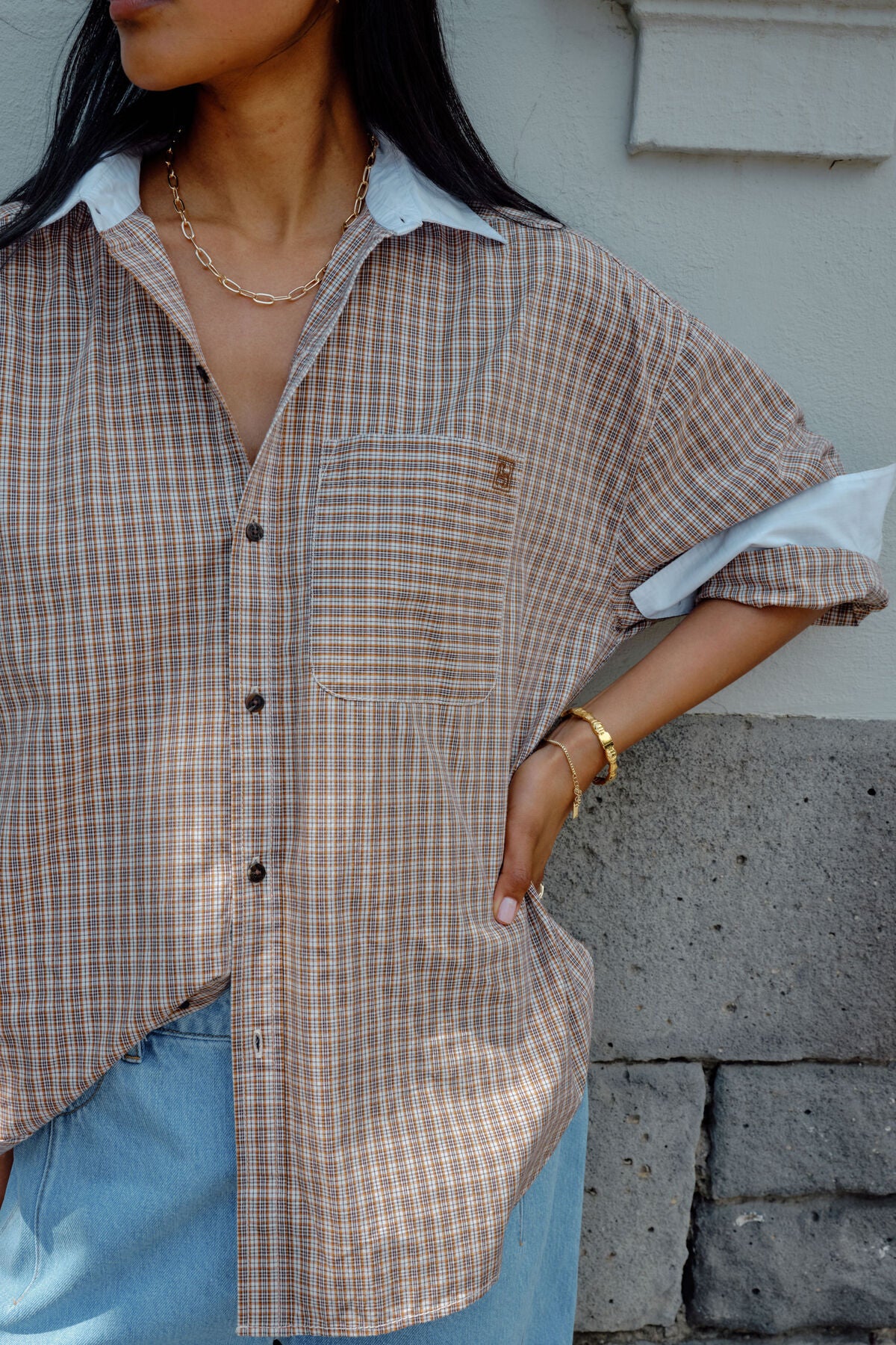 Ceres Peta Oversized Shirt - toffee check