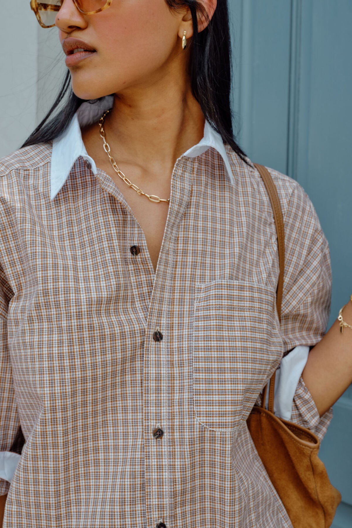 Ceres Peta Oversized Shirt - toffee check