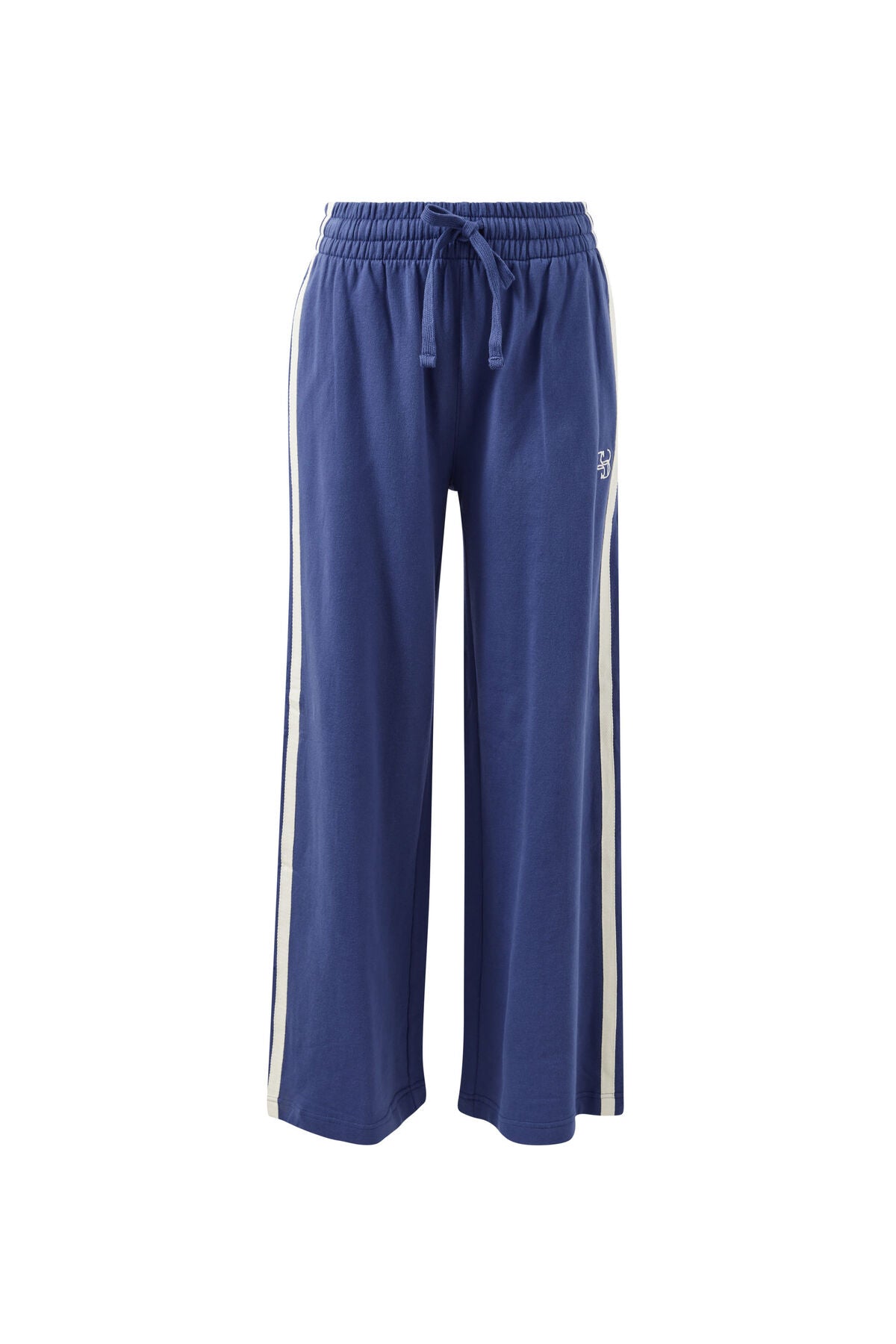 Ceres Gigi Wide Leg Terry Trackpant - washed navy side stripe