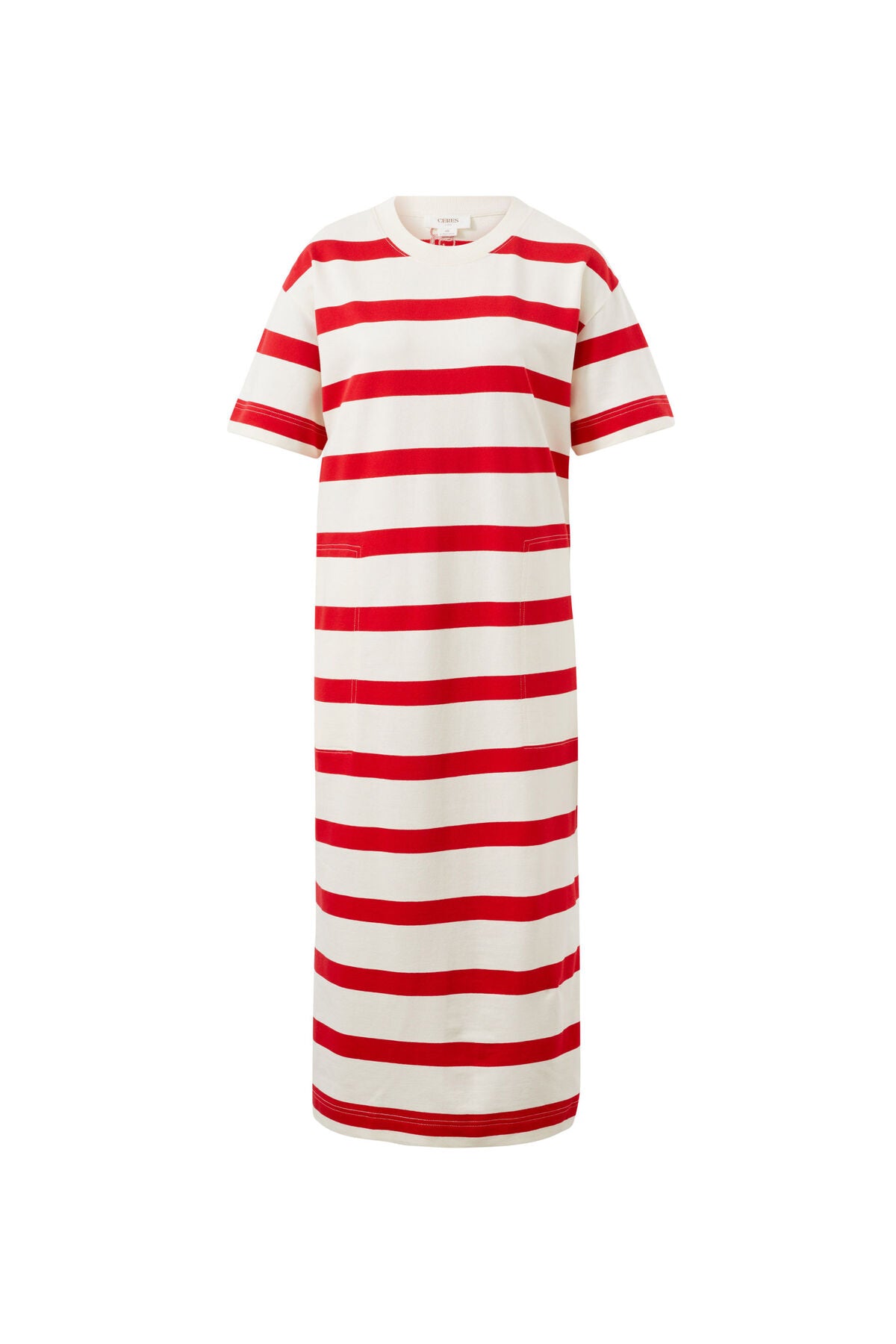 Ceres Life Midi Terry Dress - white/red bold stripe