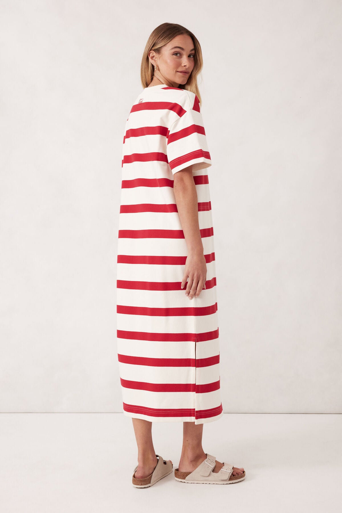 Ceres Life Midi Terry Dress - white/red bold stripe