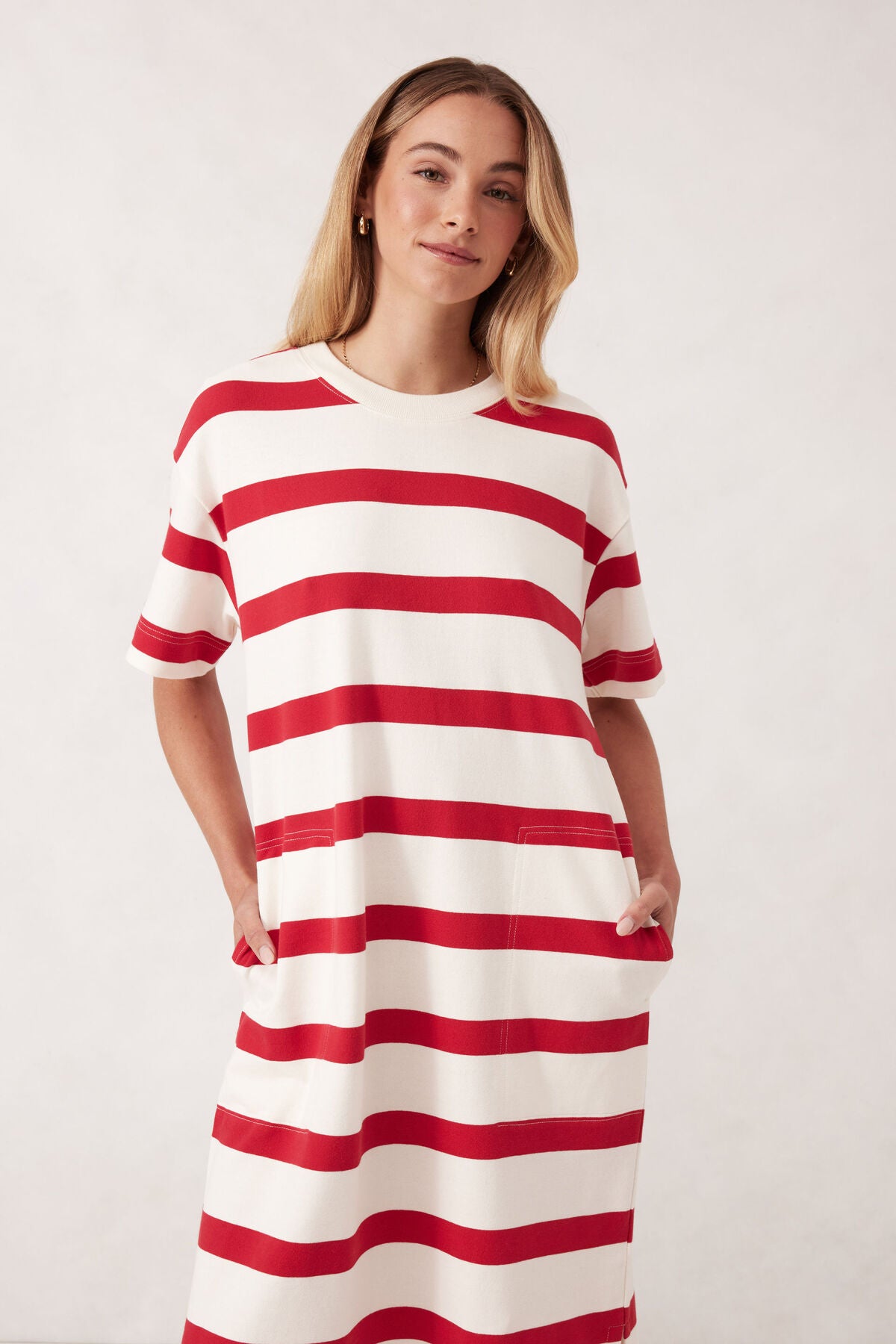 Ceres Life Midi Terry Dress - white/red bold stripe