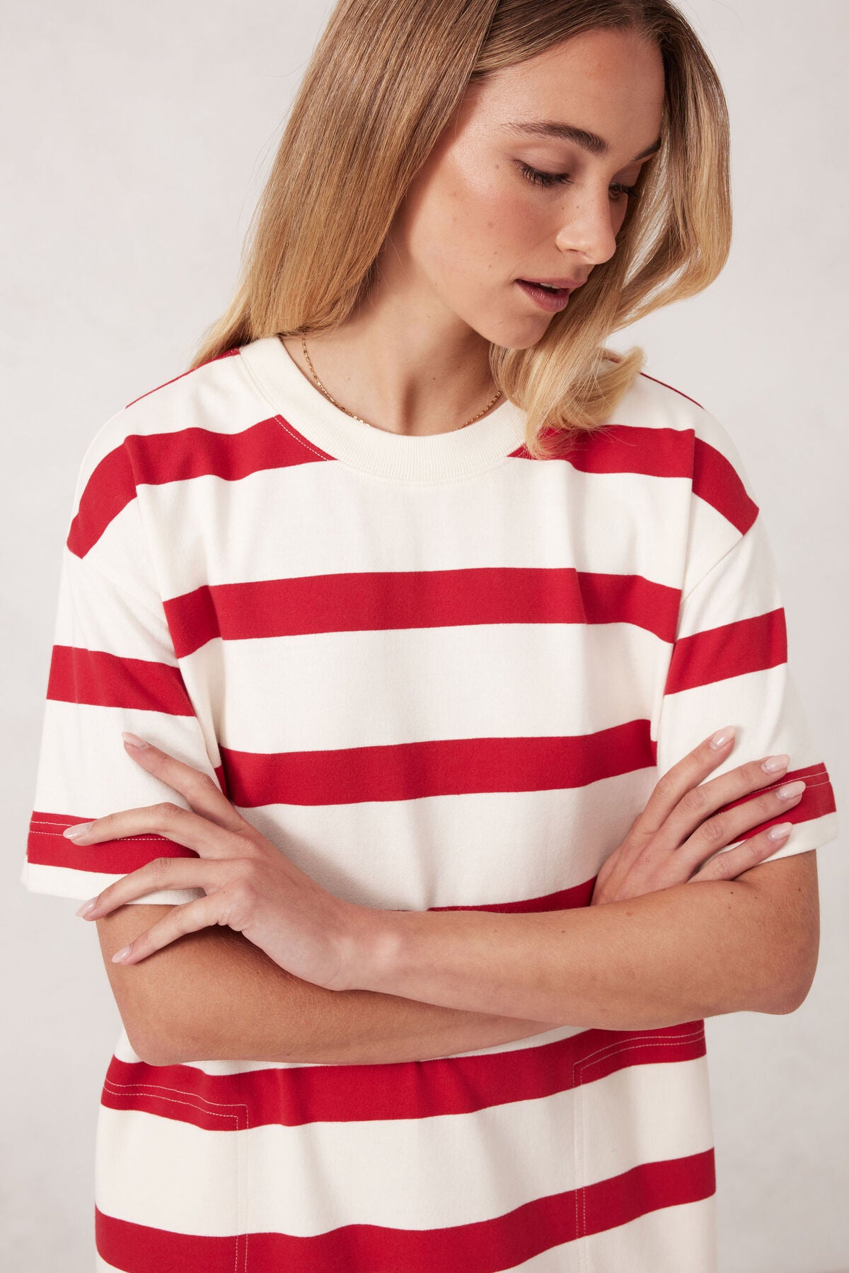 Ceres Life Midi Terry Dress - white/red bold stripe