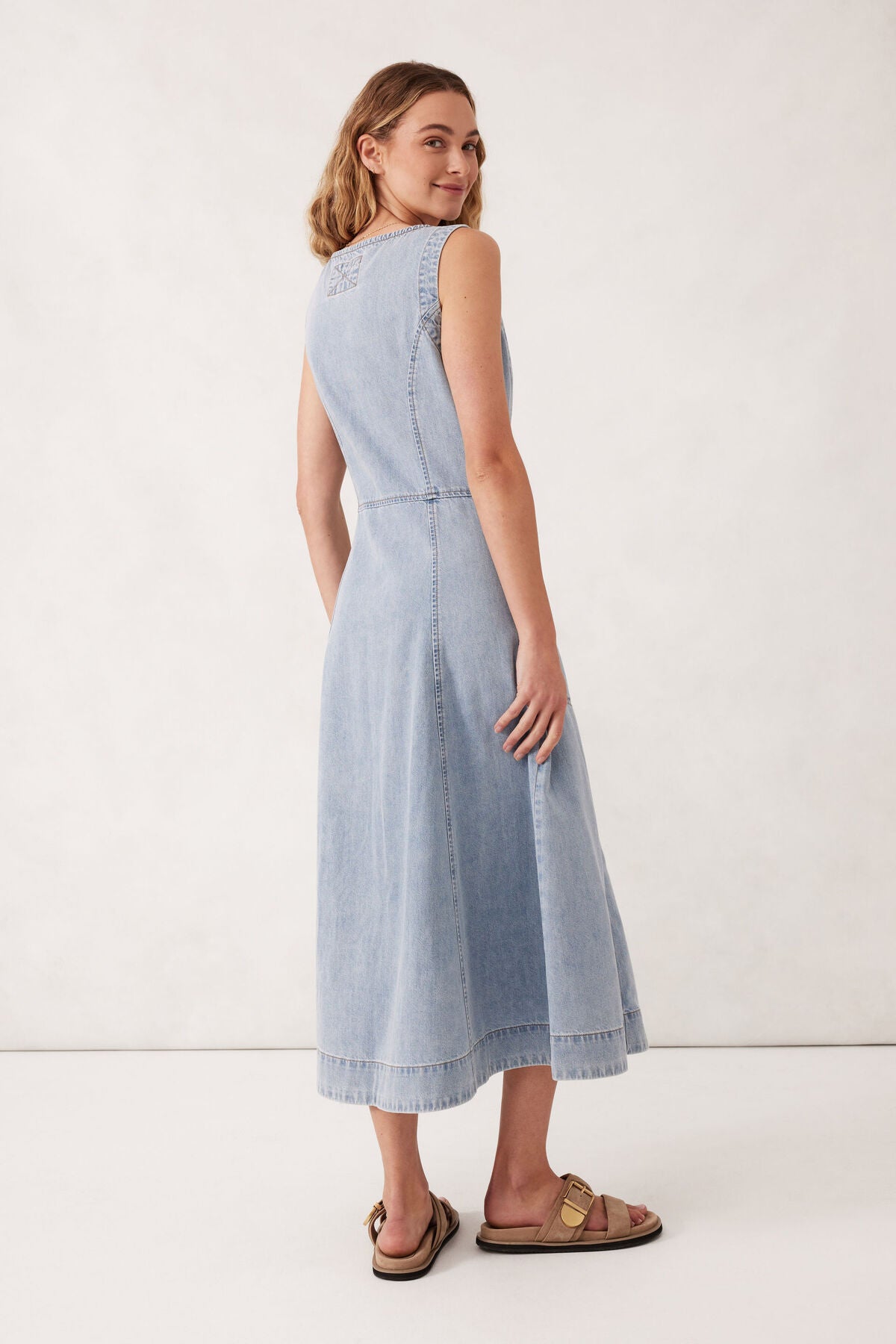 Ceres Life V Neck Flared Midi Dress - worn blue