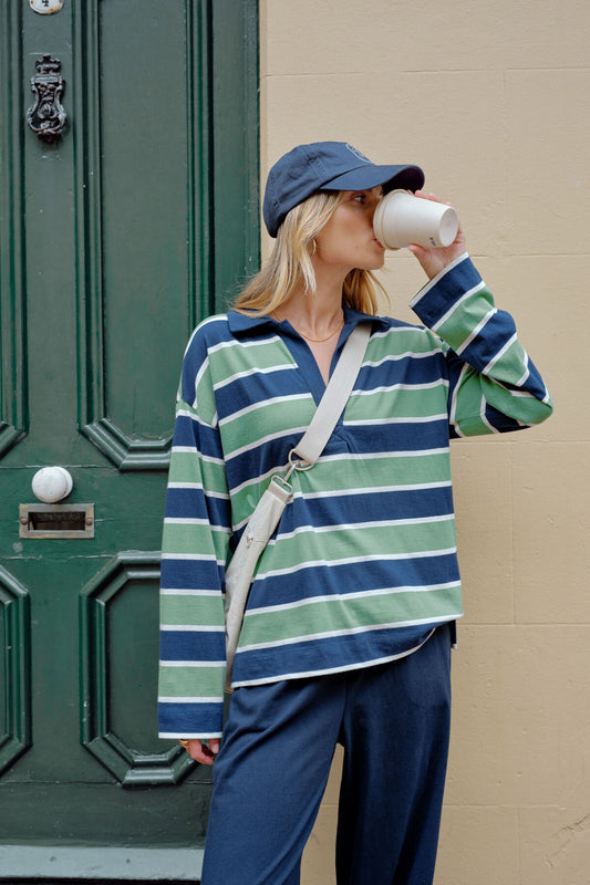 Ceres Shelby Slouchy Rugby Top - pistachio / heritage navy stripe