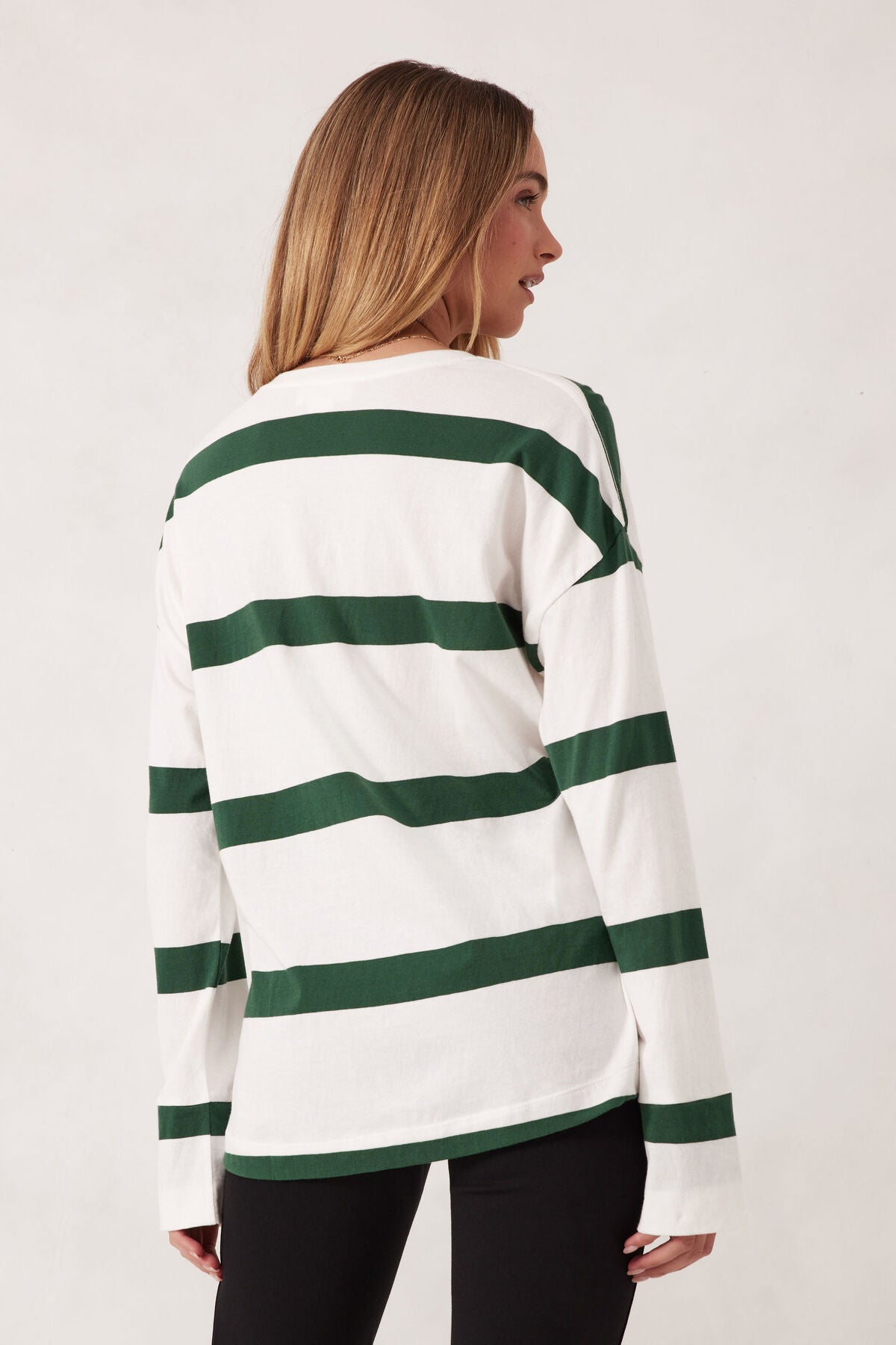 Ceres Life Slouchy Long Sleeve Tee - vanilla pine green bold stripe