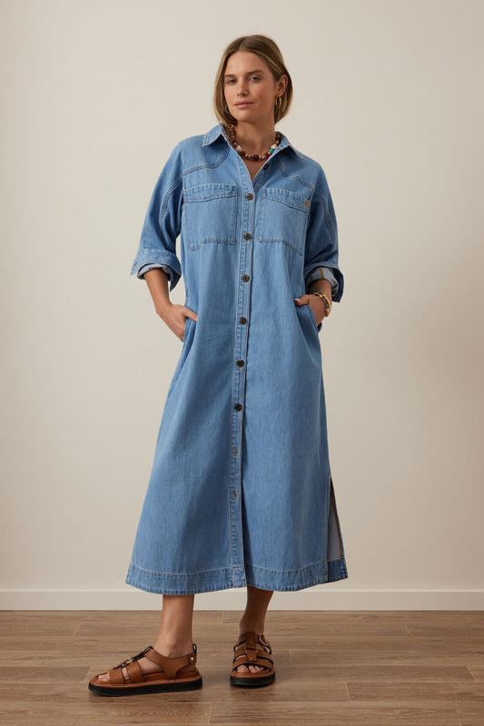 Ceres Rae Longsleeve Midi Dress - vintage blue