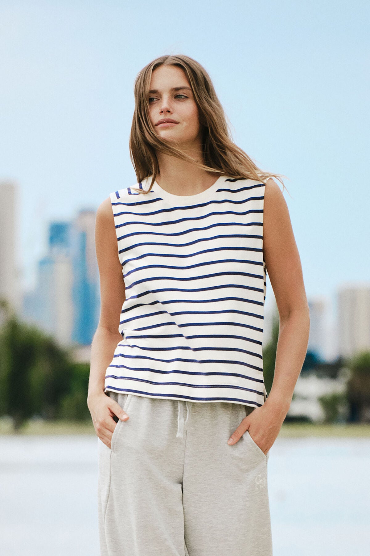 Ceres Life Sporty Terry Top - new navy stripe